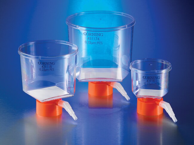 Corning 500 mL Bottle Top Vacuum Filter, 0.22 µm Pore 33.2cm² PES Membrane, Fits 33 mm Diameter Necks, Sterile
